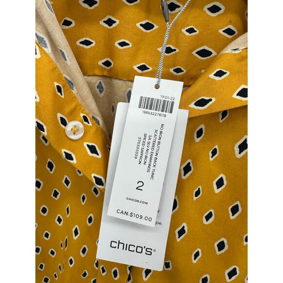 Chico's No Iron Button Back Tunic Women 2 NWT Scattered Diamonds 3/4 Sleeve - Picture 8 of 9